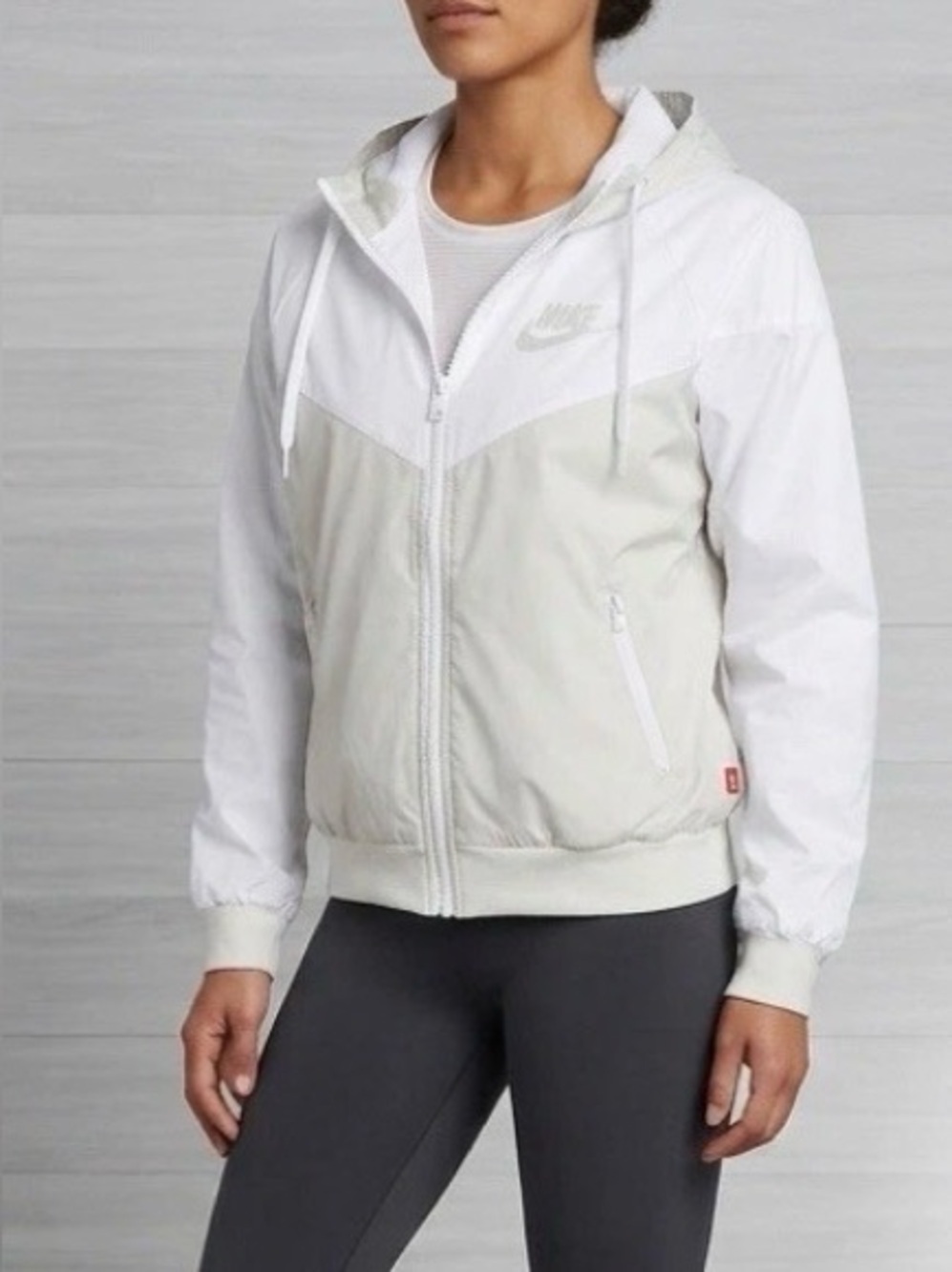 Nike White and Mint Colorblock Hooded Windbreaker